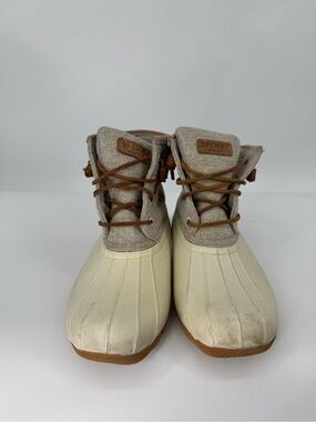 Sperry Cream Duck Boots Insulated Lace Up Rain Snow Winter Women’s Size 9.5